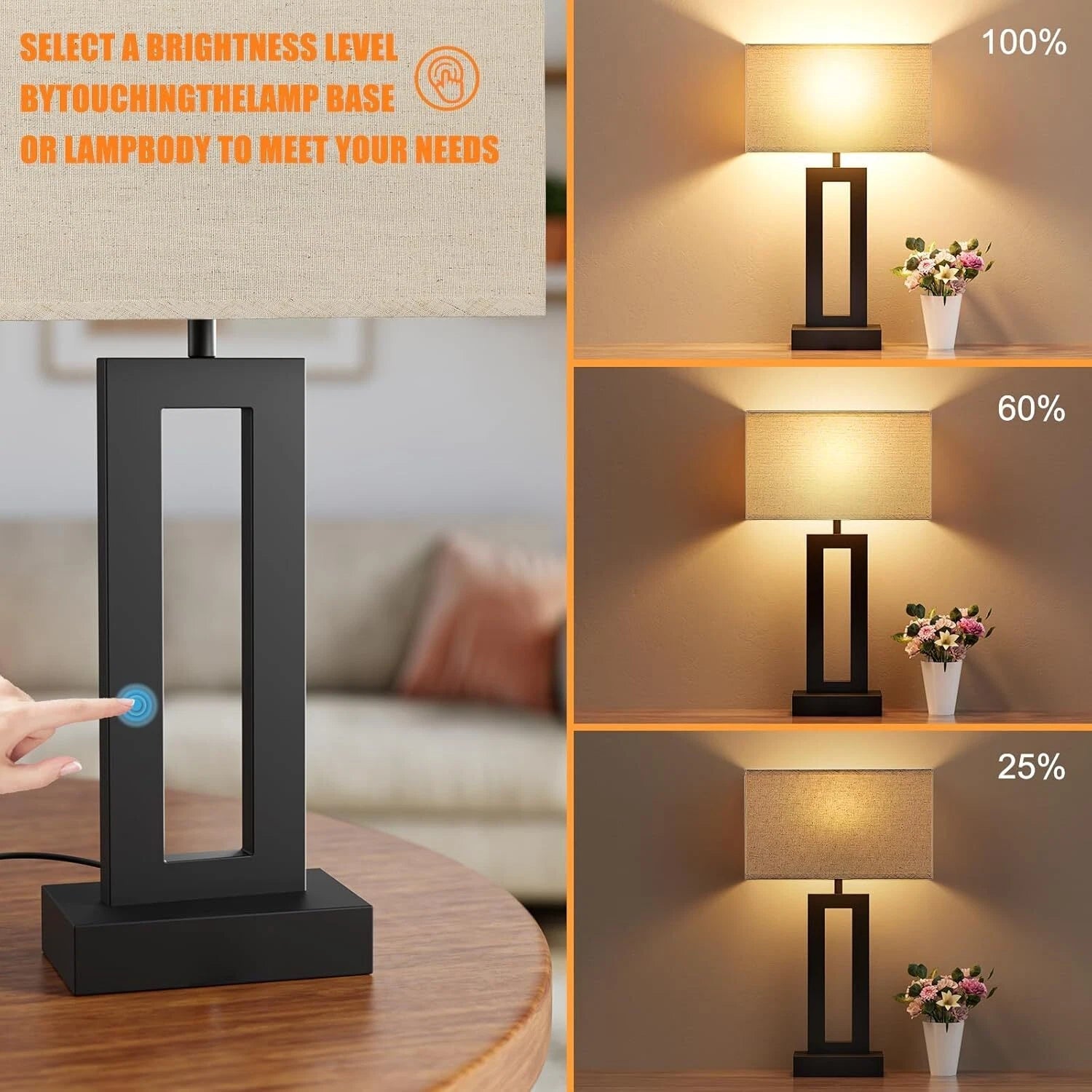 Bedroom Bedside Lamp - Touch Control, 3-Way Dimmable, LED Bulb, Easy Assembly 07FC0E-D4 - KOEEK