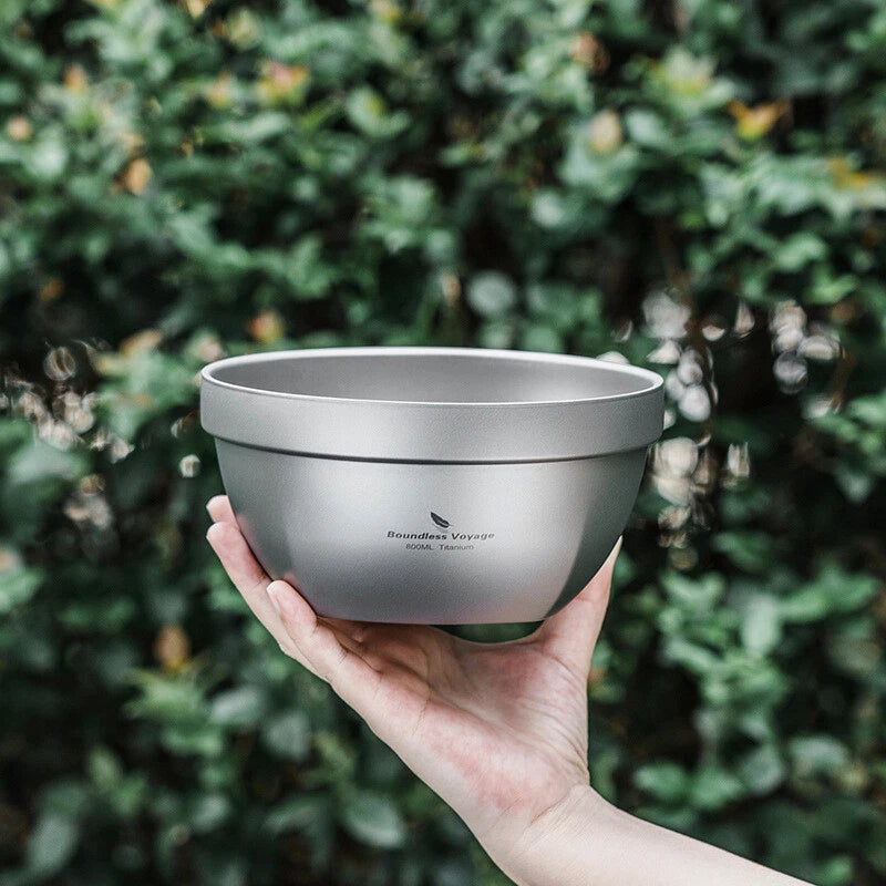 Titanium Bowl 500ml/800ml Double Wall Food Rice Soup Ultralight Metal Bowl Hot 07FC0E-D4 - KOEEK