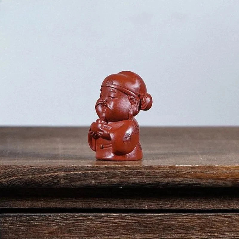 7.5cm Vintage Yixing Purple Clay Wealth God Tea Pet Tea Statue Ornaments Crafts 07FC0E-D4 - KOEEK