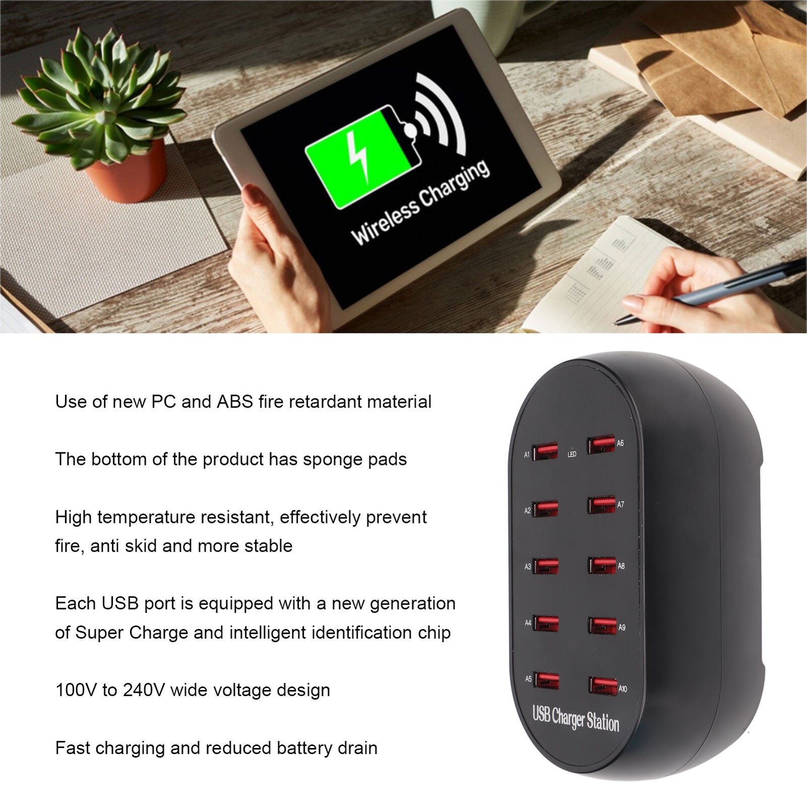 new Charging Station For Multiple Devices 50W 10 Port USB Charging Station Wall koeek - KOEEK