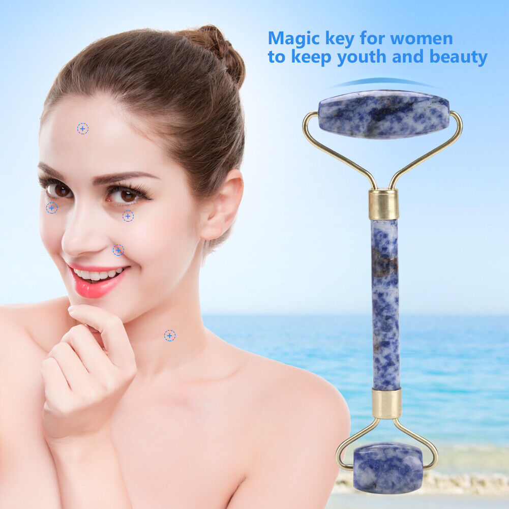 new 1Pc Artificial Jade Doublehead Roller AntiAging Face Eye Neck Massager(Blue) HGF koeek - KOEEK