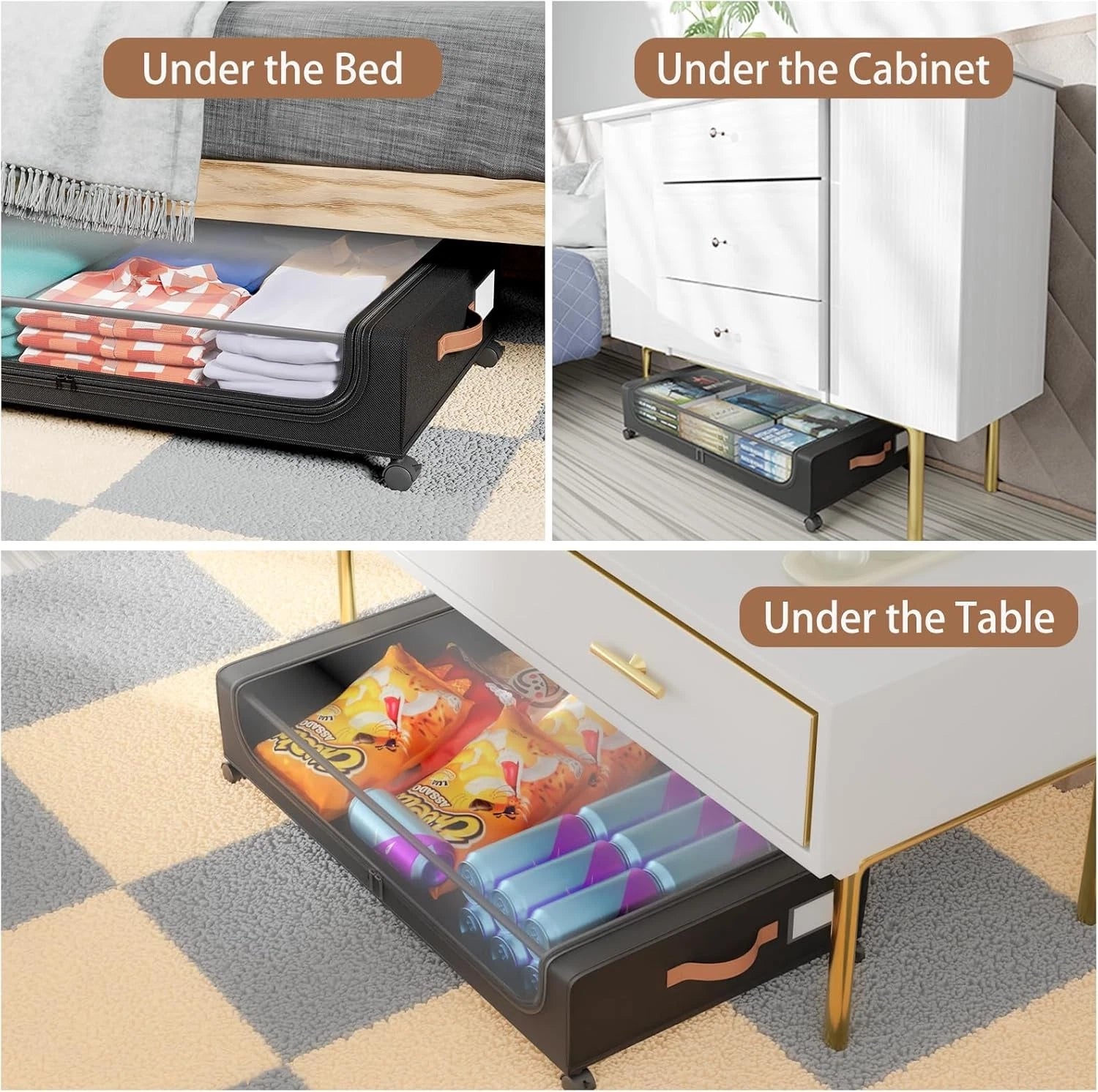 Storage cabinet under bed with wheels, transparent lid and handle 07FC0E-D4 - KOEEK