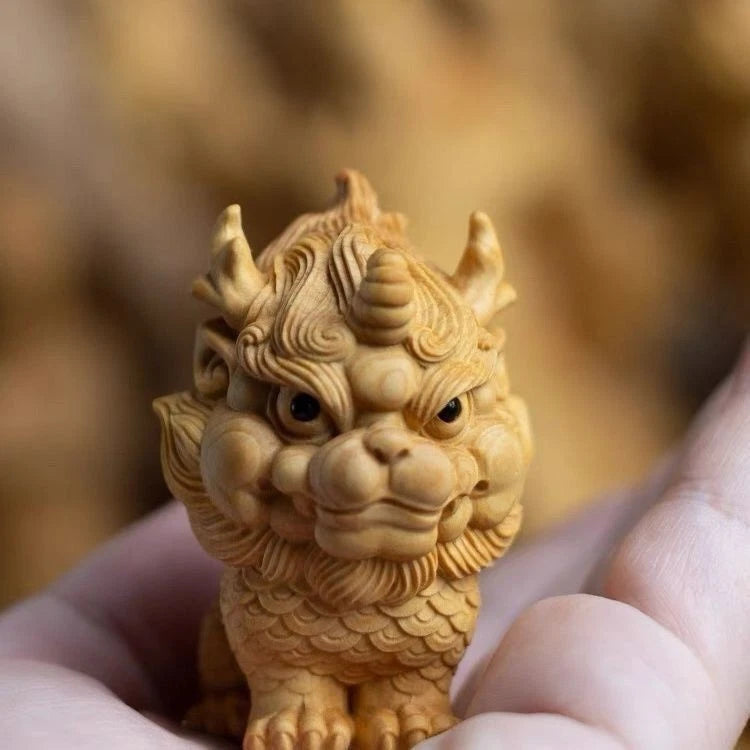 Thuja Wood Qilin Figurine Handheld Car Home Decor  Beast Ornament 07FC0E-D4 - KOEEK