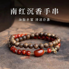 Natural Nha Trang White Qinan Agarwood Bracelet Double Strand Womens Gift 07FC0E-D4 - KOEEK