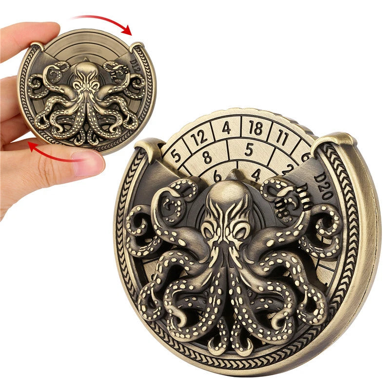 Unique Octopus Design Metal Fidget Spinner Dice for Role-Playing Game Accessory 07FC0E-D4 - KOEEK