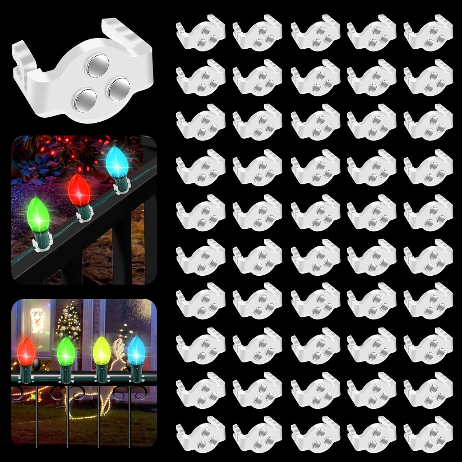 50 Pack C9 Magnetic Christmas Light Clips, Extra Strong Magnetic Clips Hook 07FC0E-D4 - KOEEK