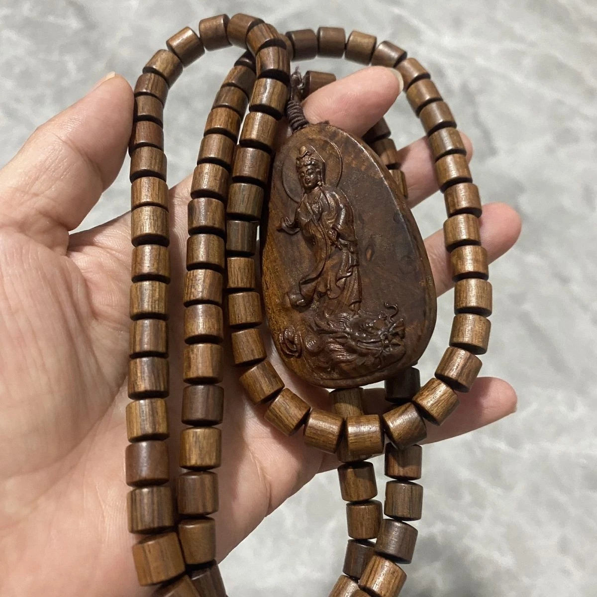 Vietnam Nha Trang Agarwood Guanyin Pendant Necklace Natural Wood Charm 07FC0E-D4 - KOEEK