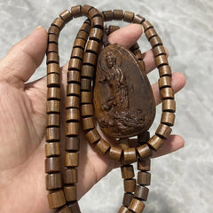 Vietnam Nha Trang Agarwood Guanyin Pendant Necklace Natural Wood Charm 07FC0E-D4 - KOEEK