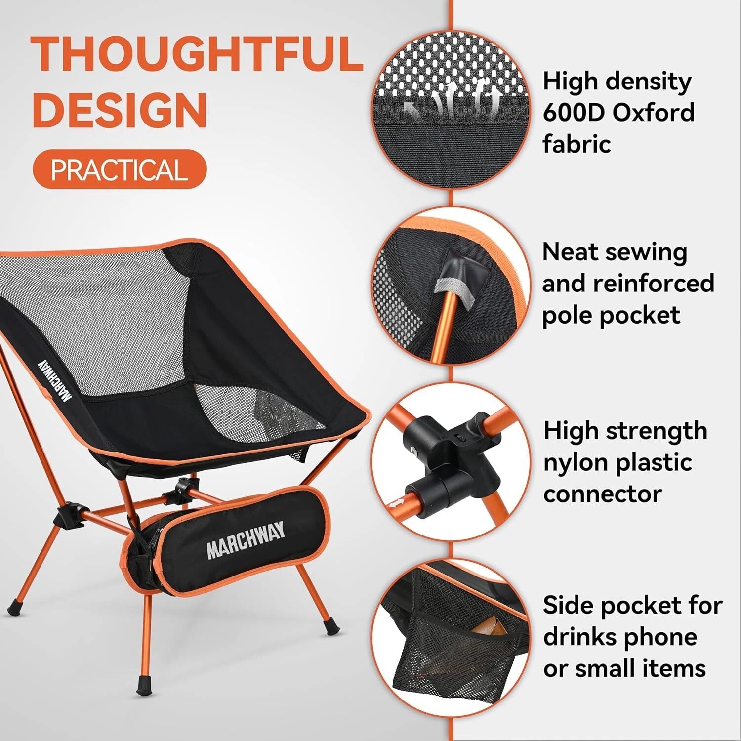 Ultralight Folding Camping Chair, Heavy Duty Portable Compact, (Orange) 07FC0E-D4 - KOEEK