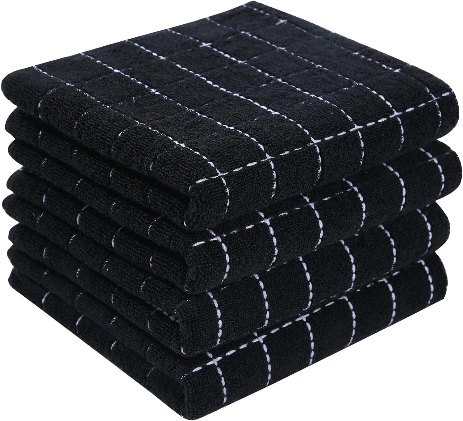 Cotton Terry Kitchen Towels(Black, 13 x 28 inches), Checkered Designed,Soft 07FC0E-D4 - KOEEK