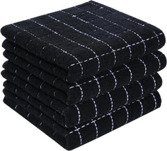 Cotton Terry Kitchen Towels(Black, 13 x 28 inches), Checkered Designed,Soft 07FC0E-D4 - KOEEK