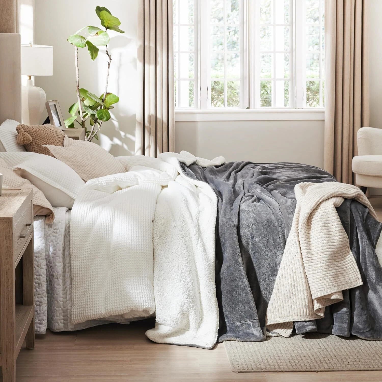 Large Sherpa Wool Blanket - Gray, 90x90 inches, Thickened for Warmth 07FC0E-D4 - KOEEK