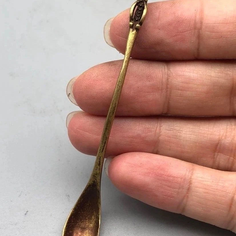 Brass Spoon Tea Spoon Dragon Head Handle Copper Craft Utensil 4pc 07FC0E-D4 - KOEEK