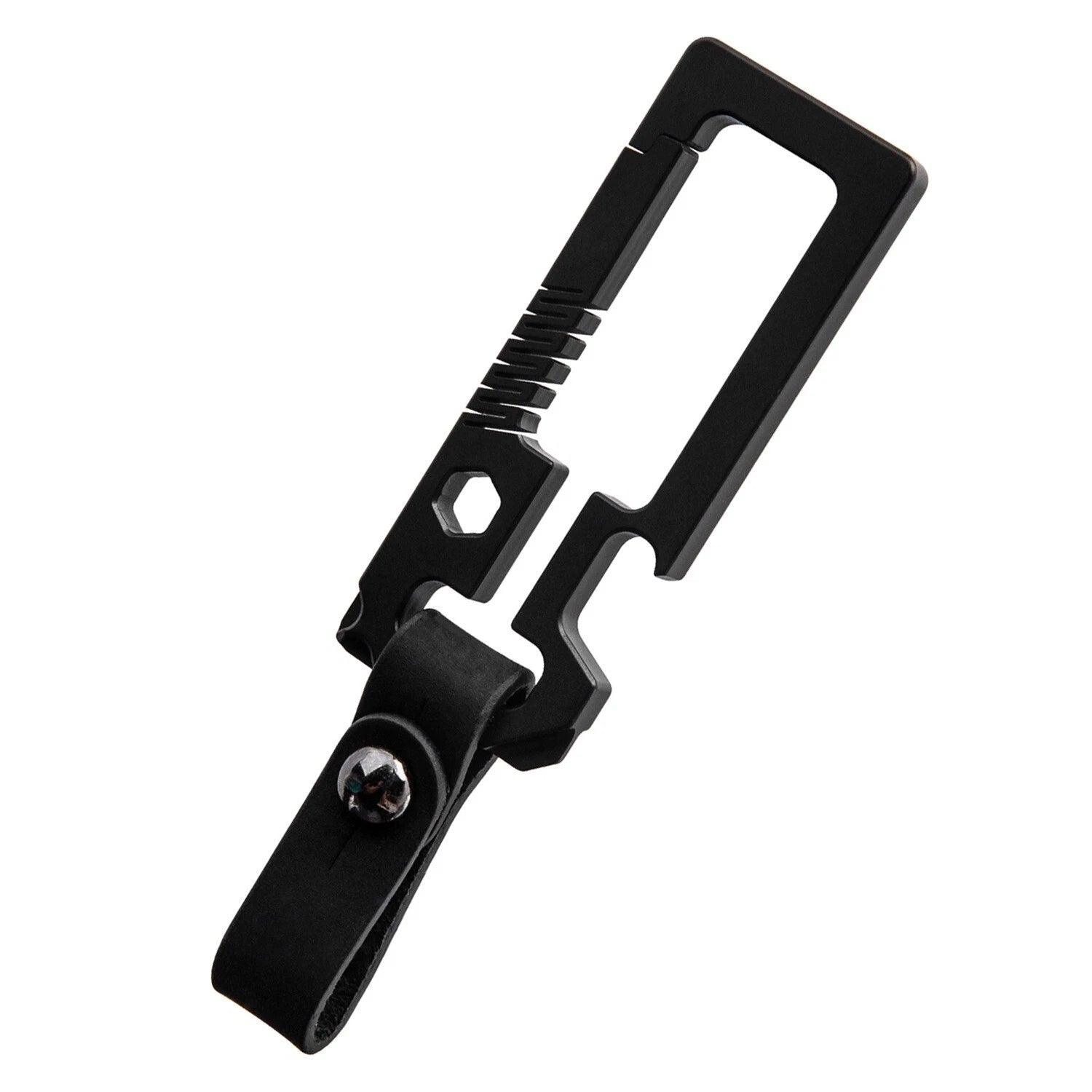 EDC Titanium Alloy + Leather Black Keychain Carabiner Opener Car Key Pendant 07FC0E-D4 - KOEEK