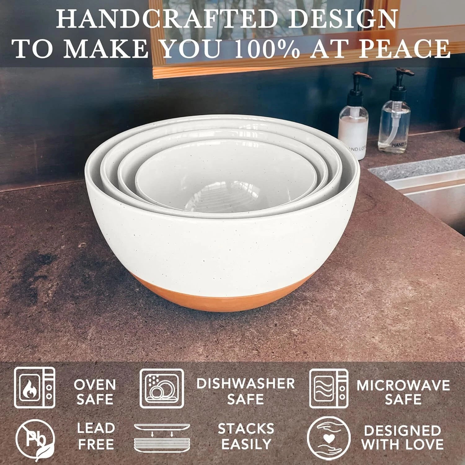 Ceramic Large Mixing Bowls Set of 2 Nesting Bowls Extra Large 2.5 and 1.6 Quart 07FC0E-D4 - KOEEK