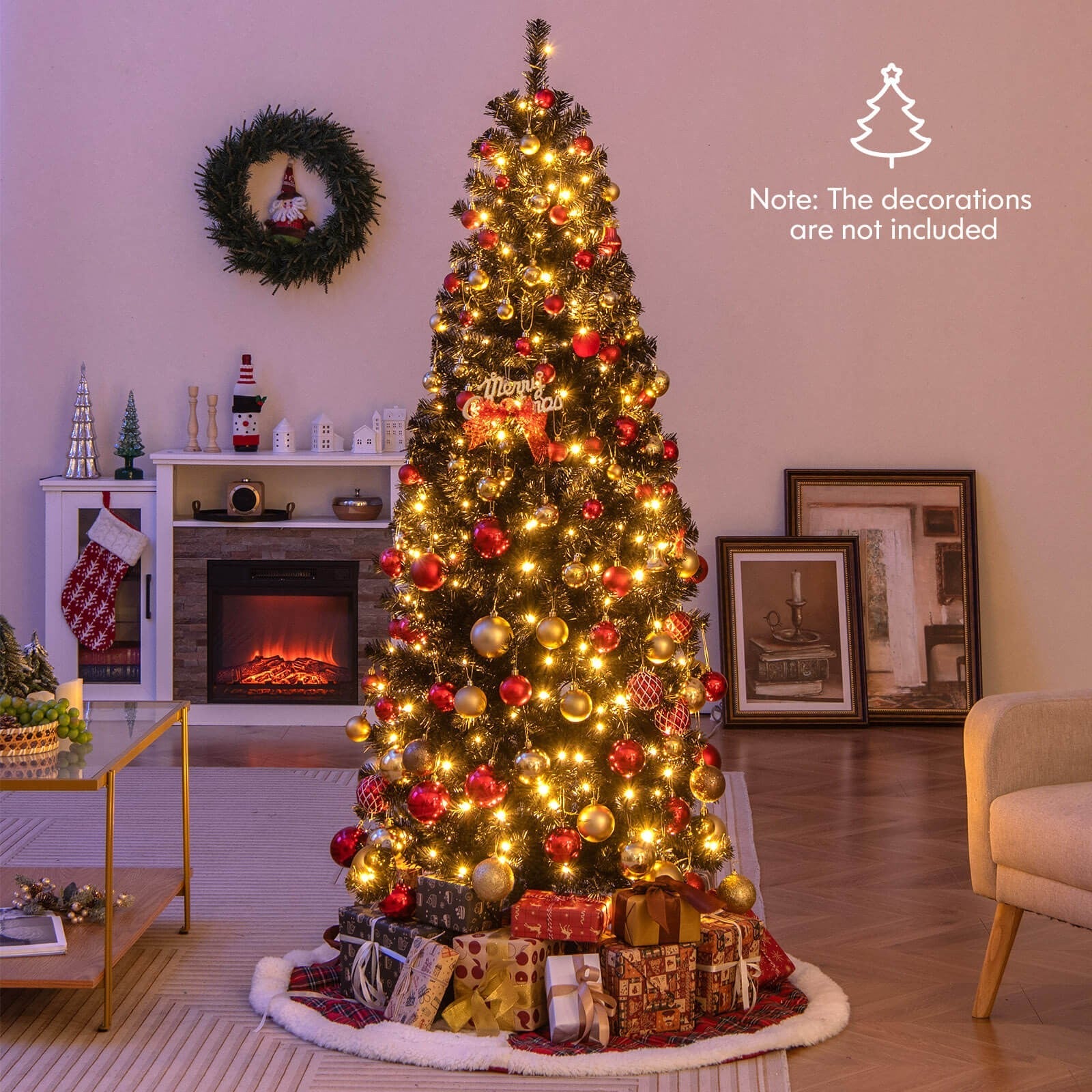 Costway 6' Pre-lit PVC Christmas Halloween Pencil Tree Black w/ 280 LED Lights COSTWAY - KOEEK