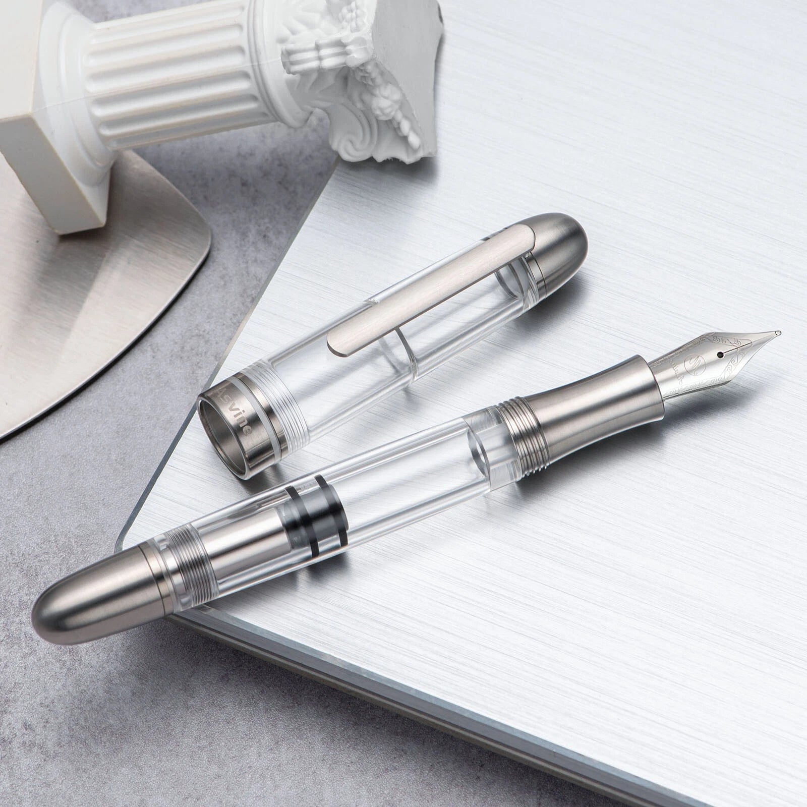 Titanium & Acrylic Writing Pen Asvine P36 Piston Fountain Pen Bock/ Asvine Nib 07FC0E-D4 - KOEEK