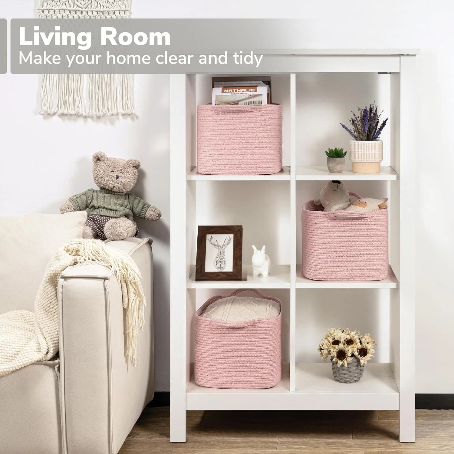 Pink storage basket,  for organizing and storing items, woven rope basket 07FC0E-D4 - KOEEK