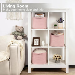 Pink storage basket,  for organizing and storing items, woven rope basket 07FC0E-D4 - KOEEK