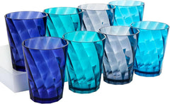 Plastic Reusable Drinking Glasses (Set of 8) 14oz Rocks Cups in Coastal Colors 07FC0E-D4 - KOEEK
