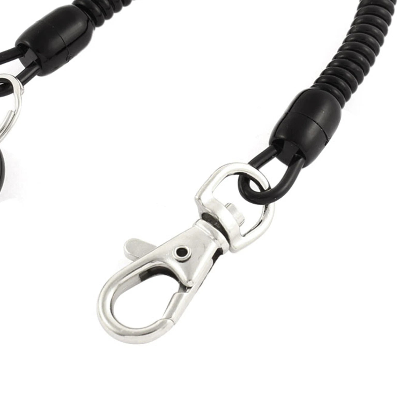Black Spiral Fishing Lanyard- Retractable Spring Keychain Rope with Carabiner 07FC0E-D4 - KOEEK