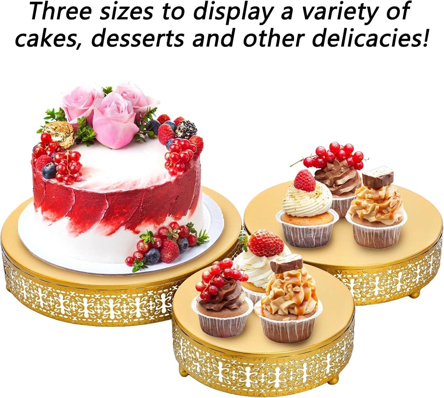 3 Pack Metal Gold Cake Stand, 12/10/8 Inch Round Cake Stands for Dessert Table 07FC0E-D4 - KOEEK