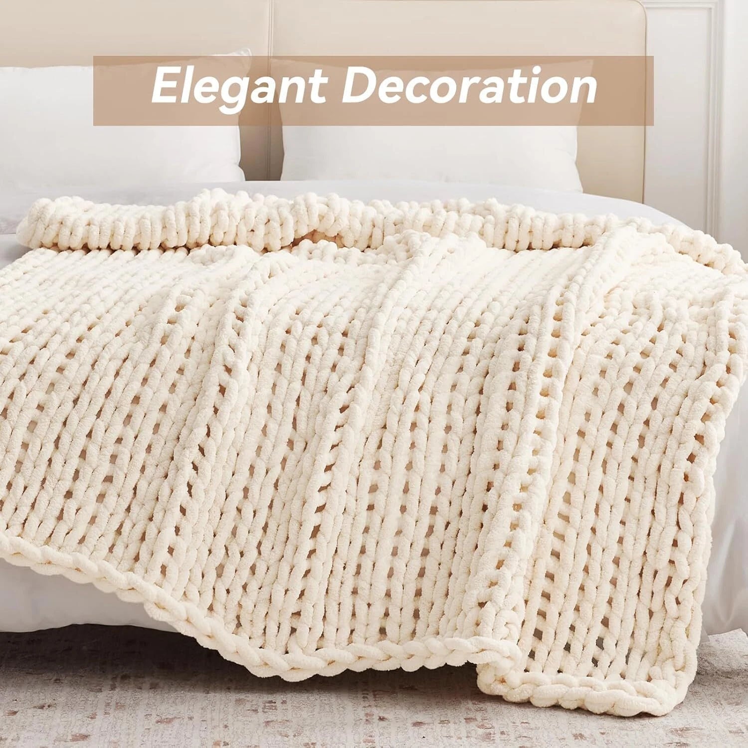 Chunky knit blanket, chenille knit blanket for bed and sofa 07FC0E-D4 - KOEEK