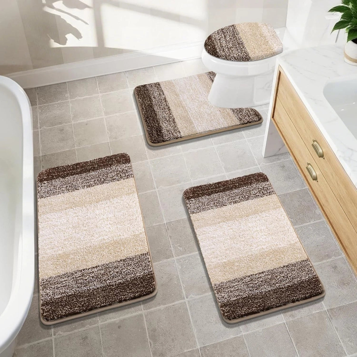 Bathroom mat set (4 pieces), including toilet seat cover 07FC0E-D4 - KOEEK