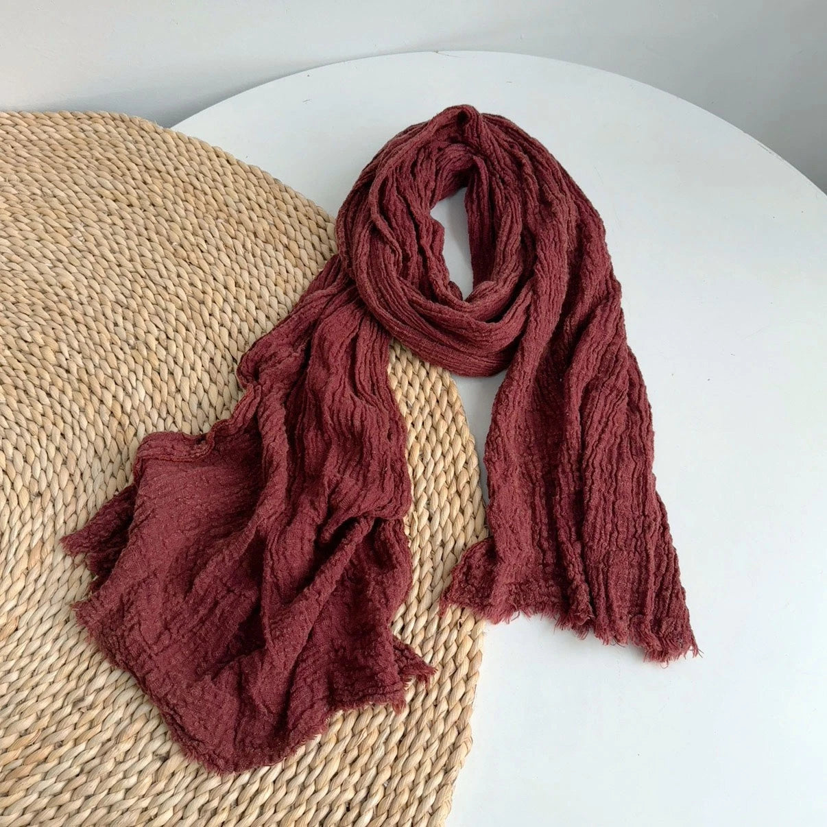 Unisex Cotton Wrinkled Scarf Solid Color Autumn Neckerchief Shawl Wrap Bandana 07FC0E-D4 - KOEEK