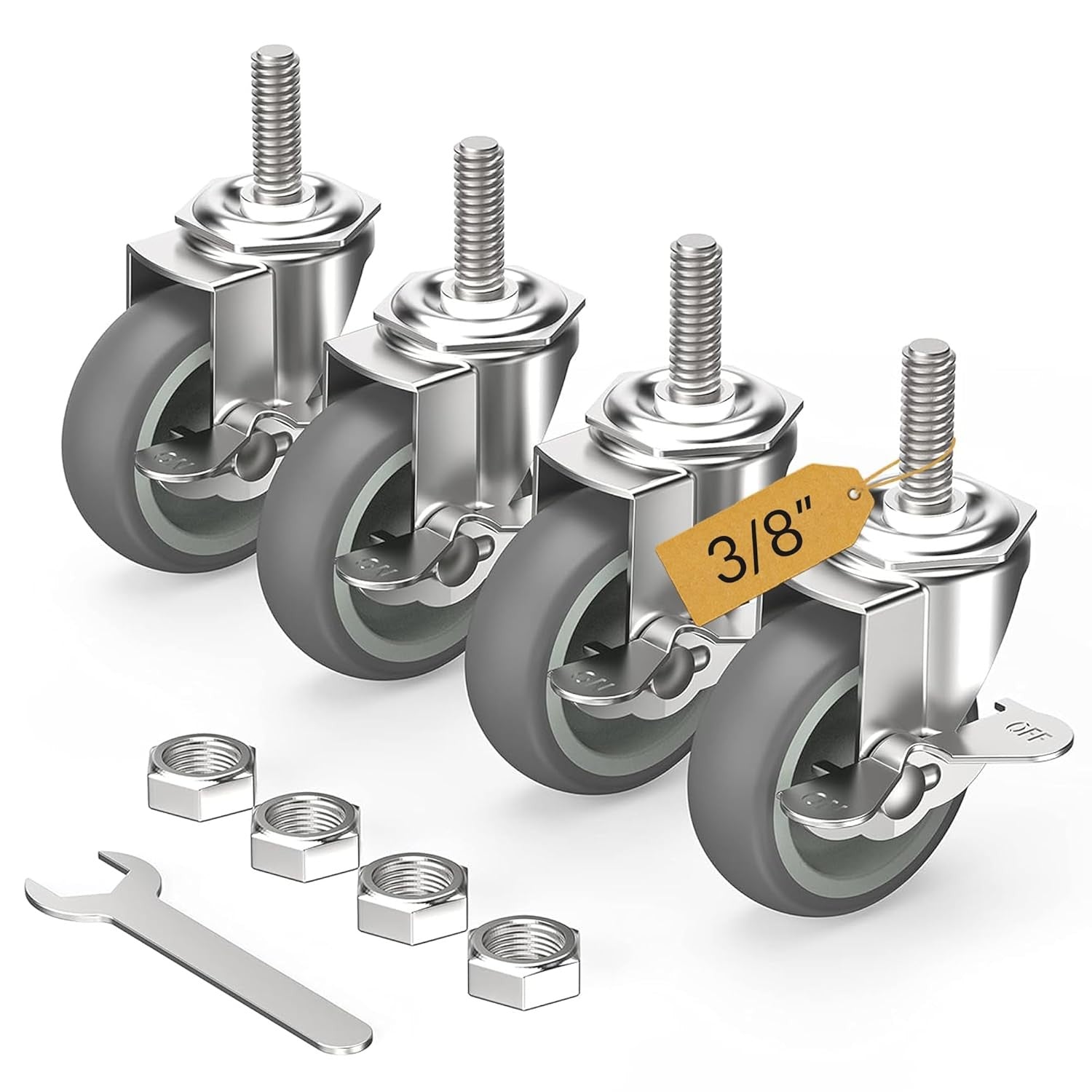 new HOLKIE Caster Wheels 3 inch Locking Casters Set of 4, Threaded Stem Gray HOLKIE - KOEEK