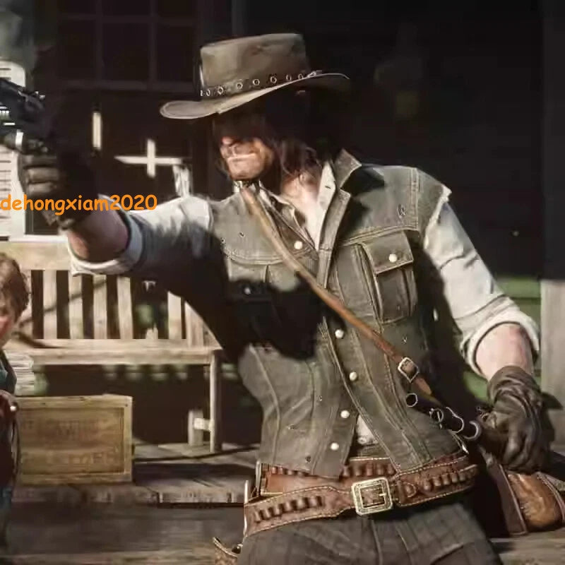 John Marston Denim Vest Cosplay Costume Men's Vest Short Sleeves RDR2 Outfit 07FC0E-D4 - KOEEK