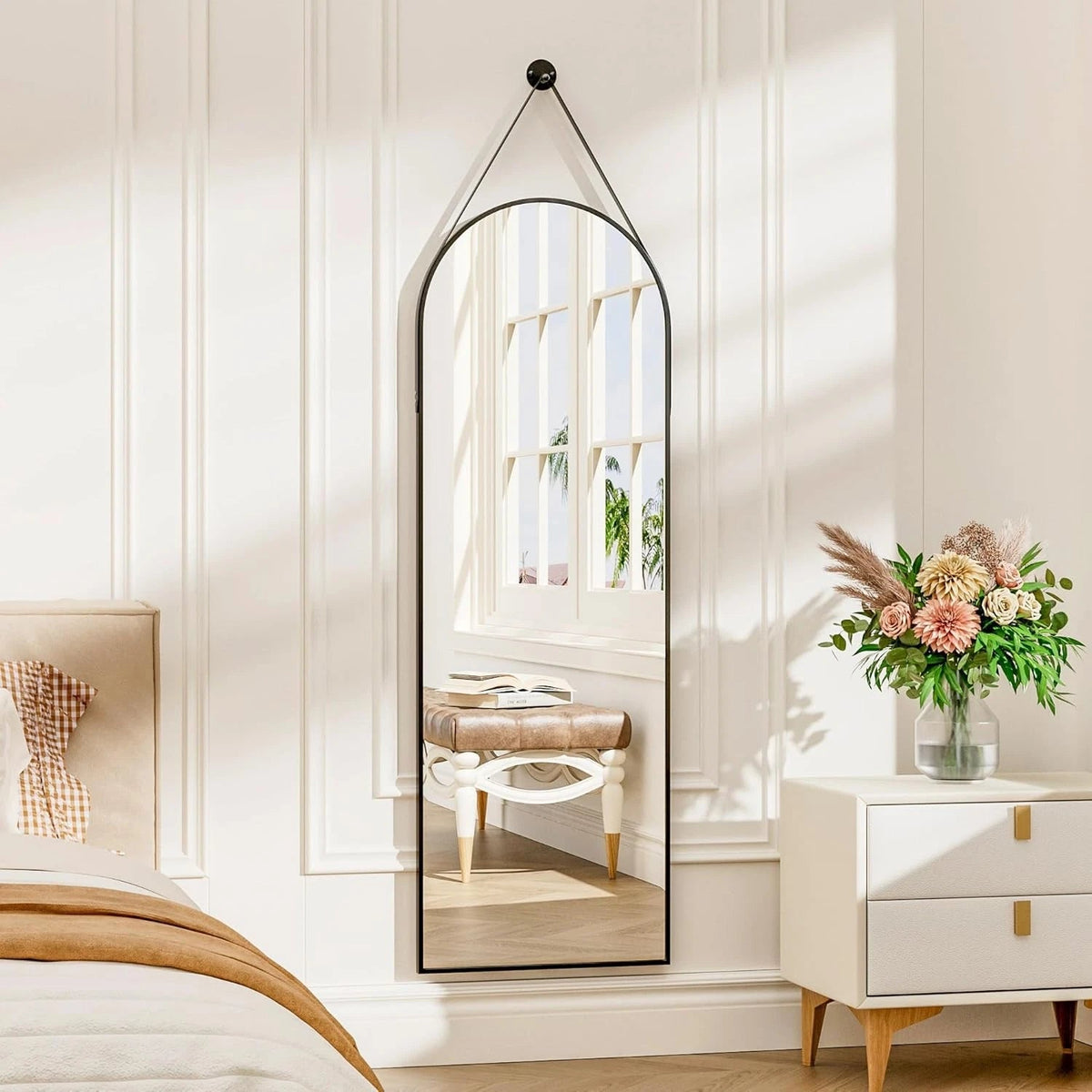 16"x48" Hanging Mirror with Leather Strap,Full Length Mirror with Aluminum Frame 07FC0E-D4 - KOEEK