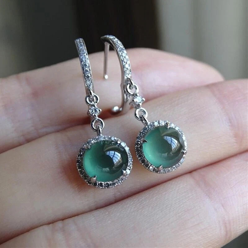 Natural Chrysoprase Long Earrings With Diamonds Fresh Noble Light 07FC0E-D4 - KOEEK
