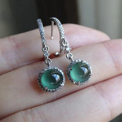Natural Chrysoprase Long Earrings With Diamonds Fresh Noble Light 07FC0E-D4 - KOEEK