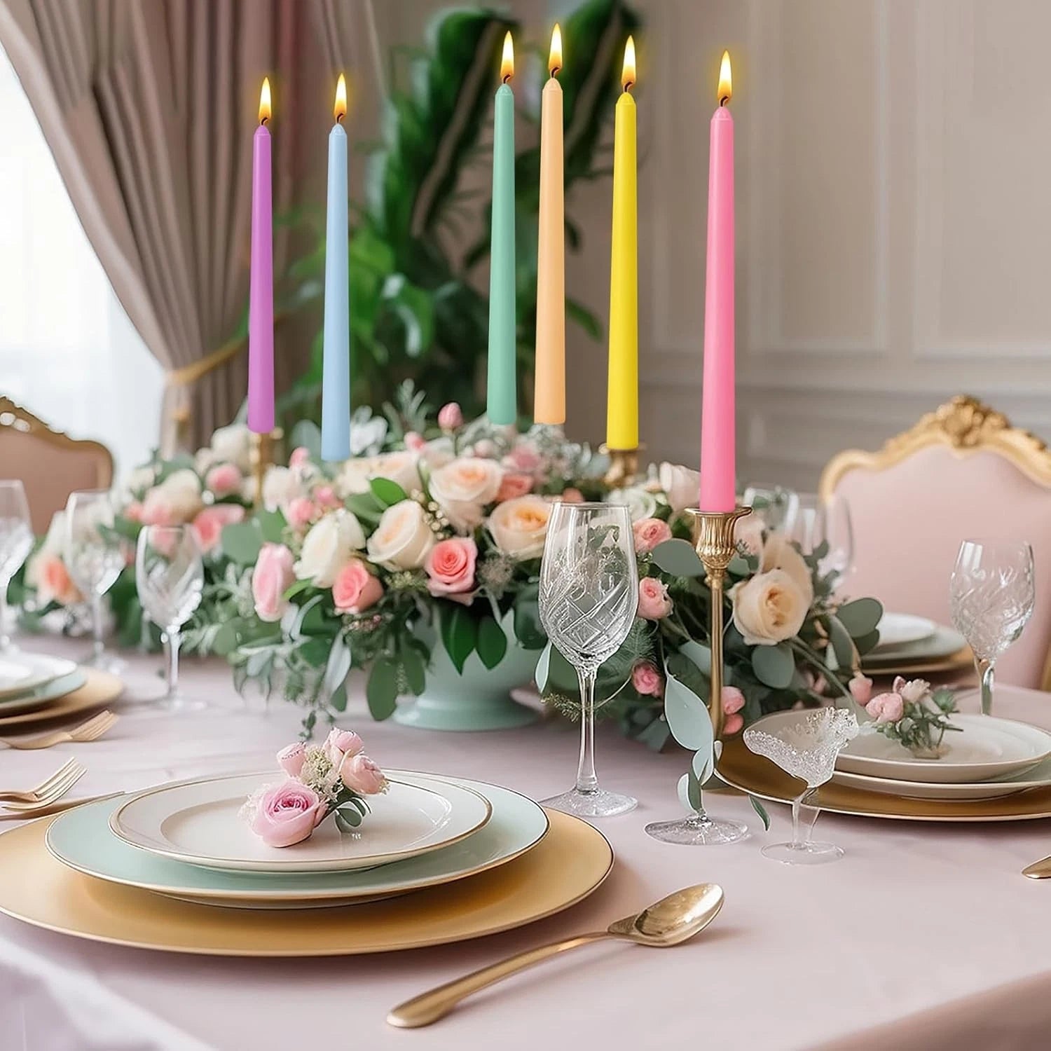 12 Pack 10 inch Multi-Color Taper Candle Set for Holiday Dinner Party 07FC0E-D4 - KOEEK