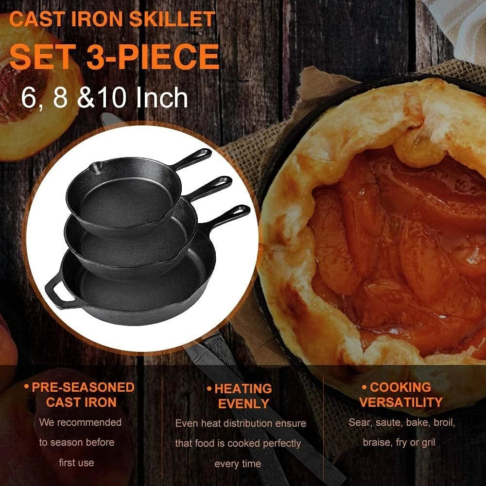 Pre-Air-Dried Cast Iron Skillet 3-Piece Set | 6“, 8” and 10” Cast Iron Skillets 07FC0E-D4 - KOEEK