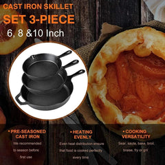 Pre-Air-Dried Cast Iron Skillet 3-Piece Set | 6“, 8” and 10” Cast Iron Skillets 07FC0E-D4 - KOEEK