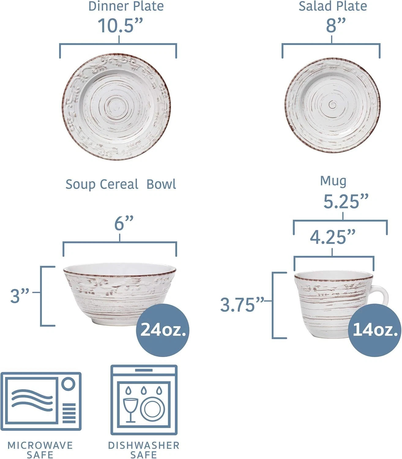 White 16-Piece Dinnerware Set, Serves 4, White Embossed 07FC0E-D4 - KOEEK