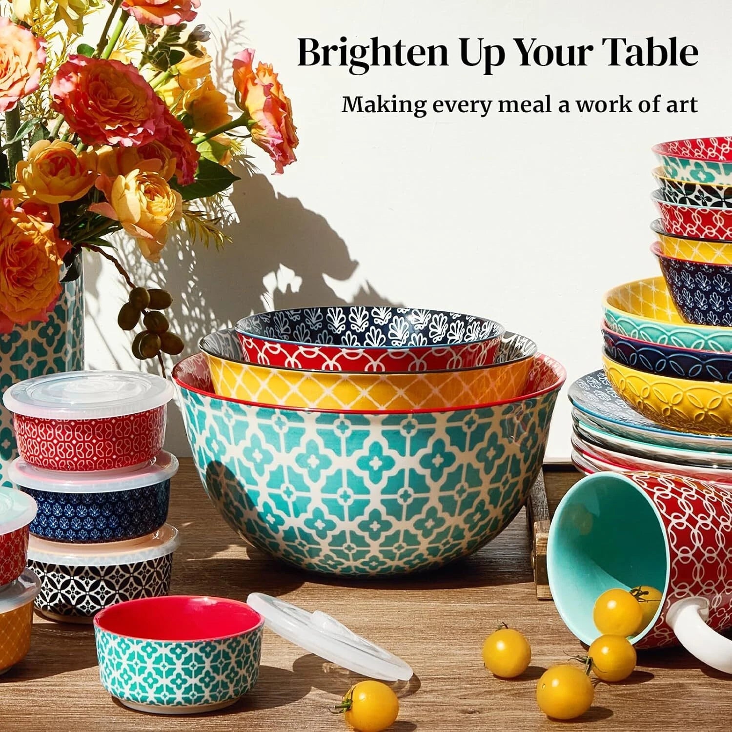 Mixing Bowls, Kitchen Ceramic Mixing Bowls, Bright Colors, Set of 3 07FC0E-D4 - KOEEK