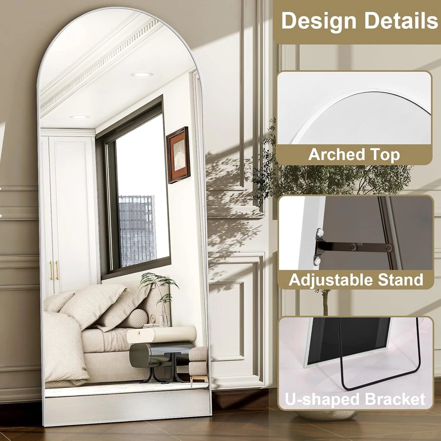 57"x20" Arched Full Length Mirror - Wall Mounted/Floor Mirror Full Body Mirrors 07FC0E-D4 - KOEEK