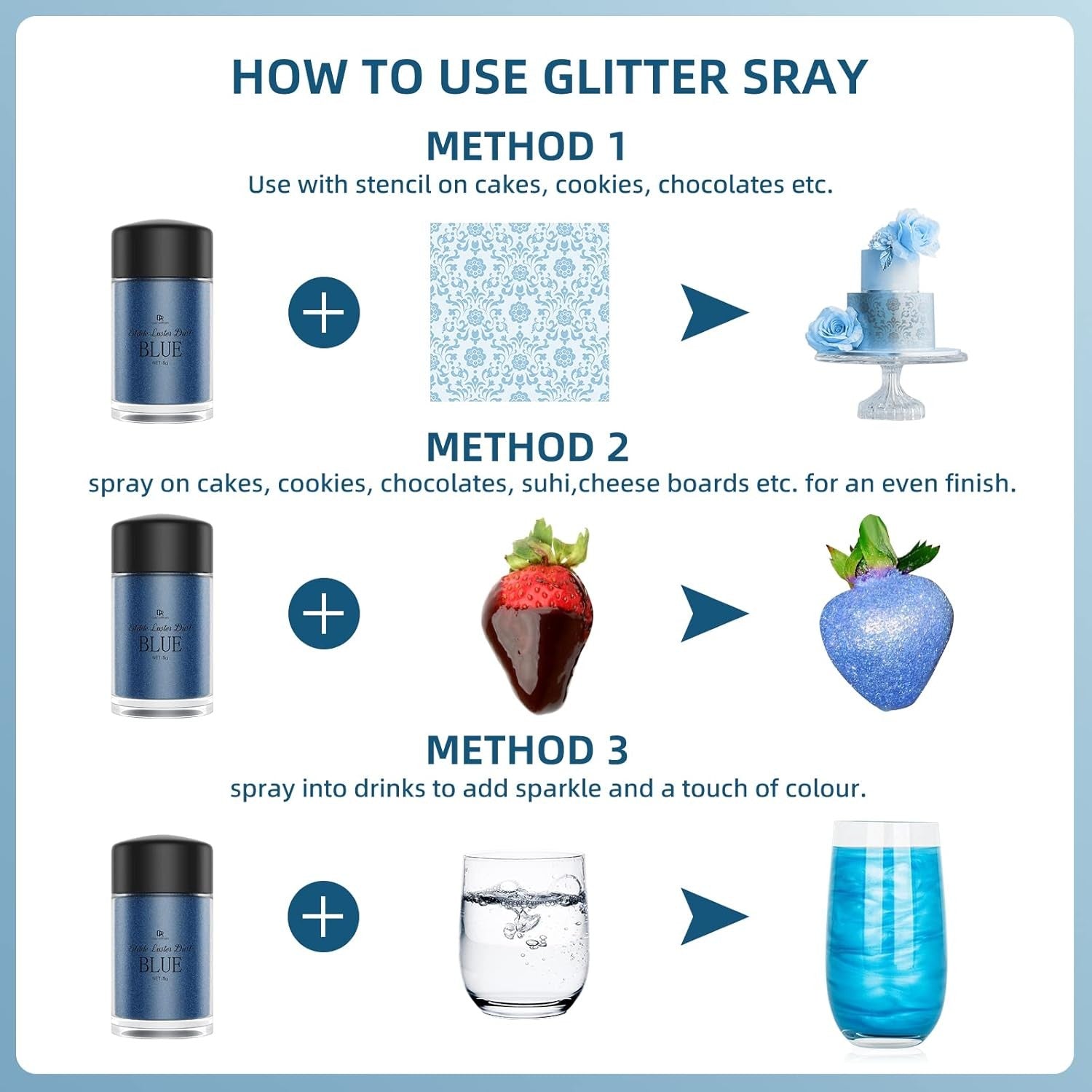 new Edible Glitter Set - Luster Dust 12 Colors, Blue,Copper,Green,Violet,White