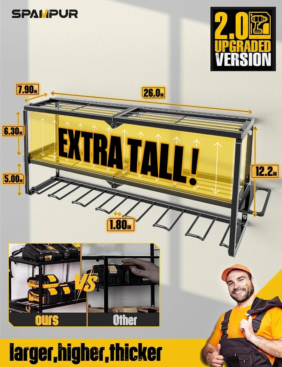 Power tool organizer for tool storage, drill rack with charging station 07FC0E-D4 - KOEEK