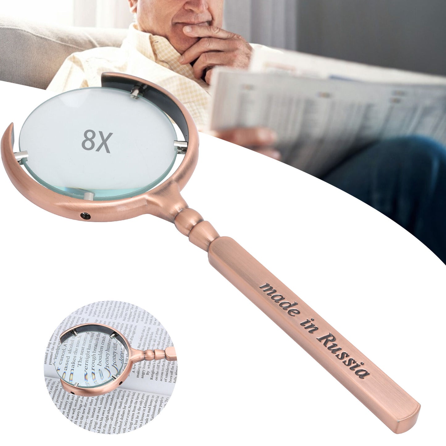 new Portable Handheld Magnifier X8 Magnifying Glass 60mm Lens Dia Bronze For Rea AP9 koeek - KOEEK