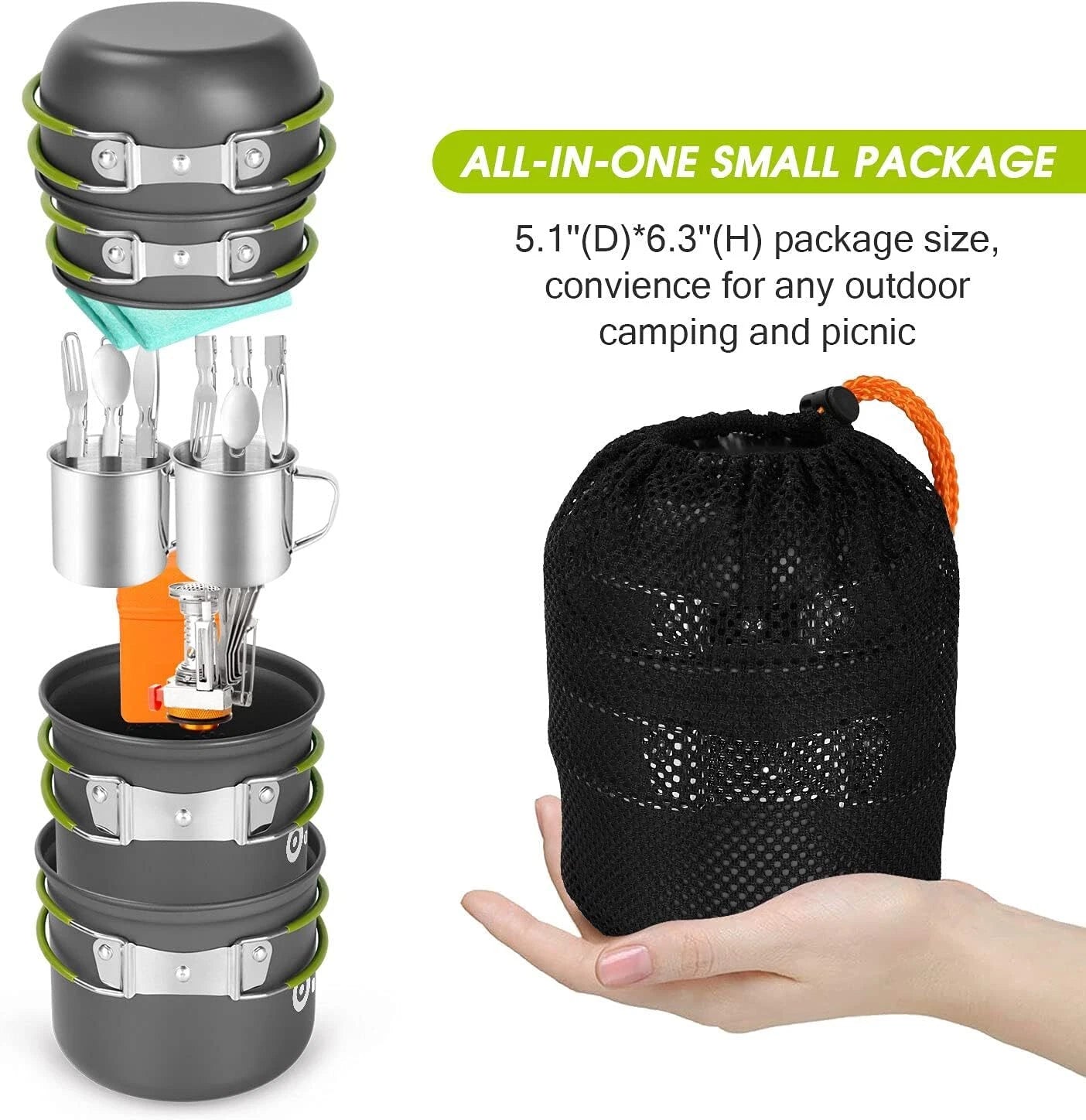 16-Piece Camping Cookware Set, Lightweight Pots and Pans Mini Stove with 2 Cups 07FC0E-D4 - KOEEK