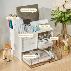 Desk Organizer with 3 Drawer, Multi-Functional Pencil Pen Holder for Desk, Desk 07FC0E-D4 - KOEEK
