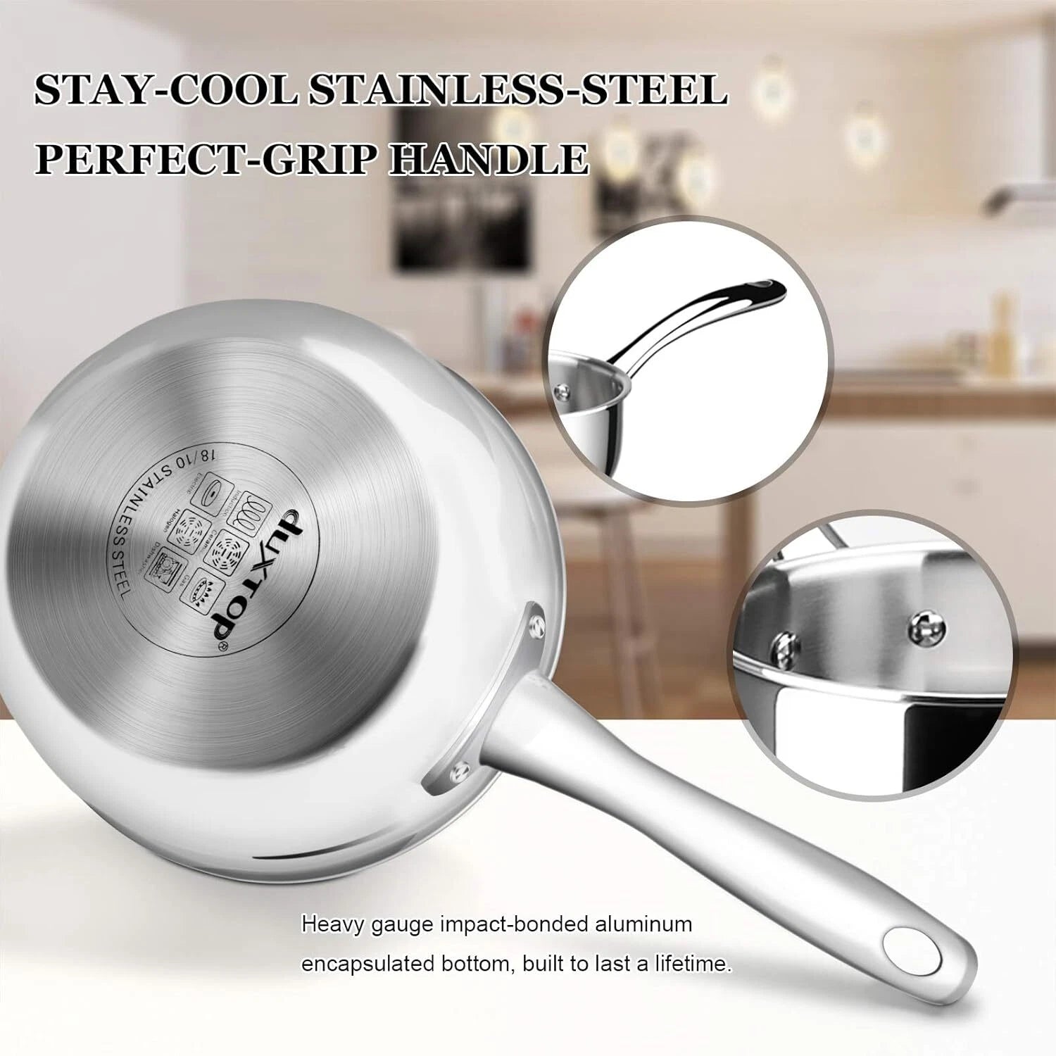 Tri-Ply Stainless Steel Stock Pot with Lid, 3-Quart, Kitchen Induction Cookware 07FC0E-D4 - KOEEK