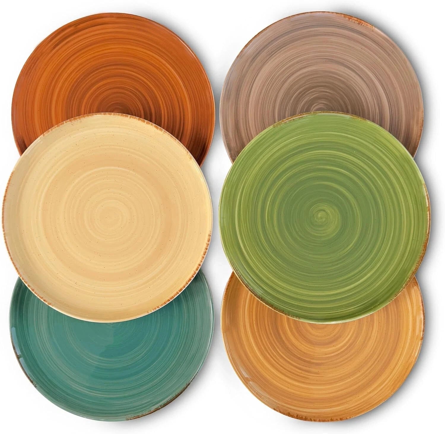 Dinnerware Plates (Set of 6), 10-inch Modern Spiral Porcelain Plate, Earth Color 07FC0E-D4 - KOEEK