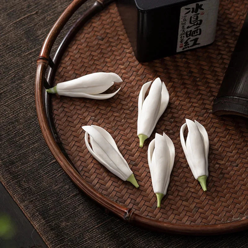 5.5cm Ceramic Hand-kneaded Magnolia Flower Tea Pet Tea Rack Pen Holder Ornament 07FC0E-D4 - KOEEK