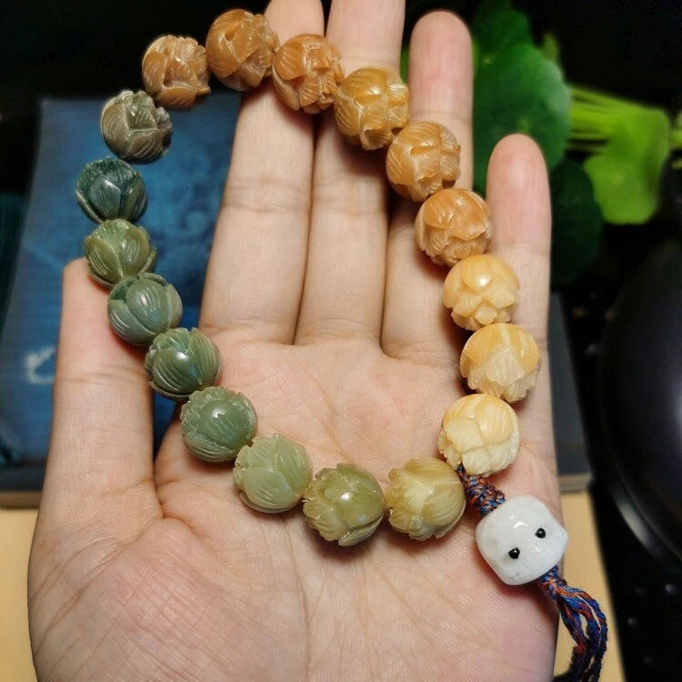 Bodhi Tibetan Buddhist Bracelet Prayer Beads Carve Lotus Bracelet Jewelry 07FC0E-D4 - KOEEK