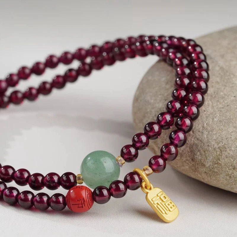 Natural Garnet Cinnabar Hand String Good Luck Bead Bracelet Amulet Bangles 07FC0E-D4 - KOEEK